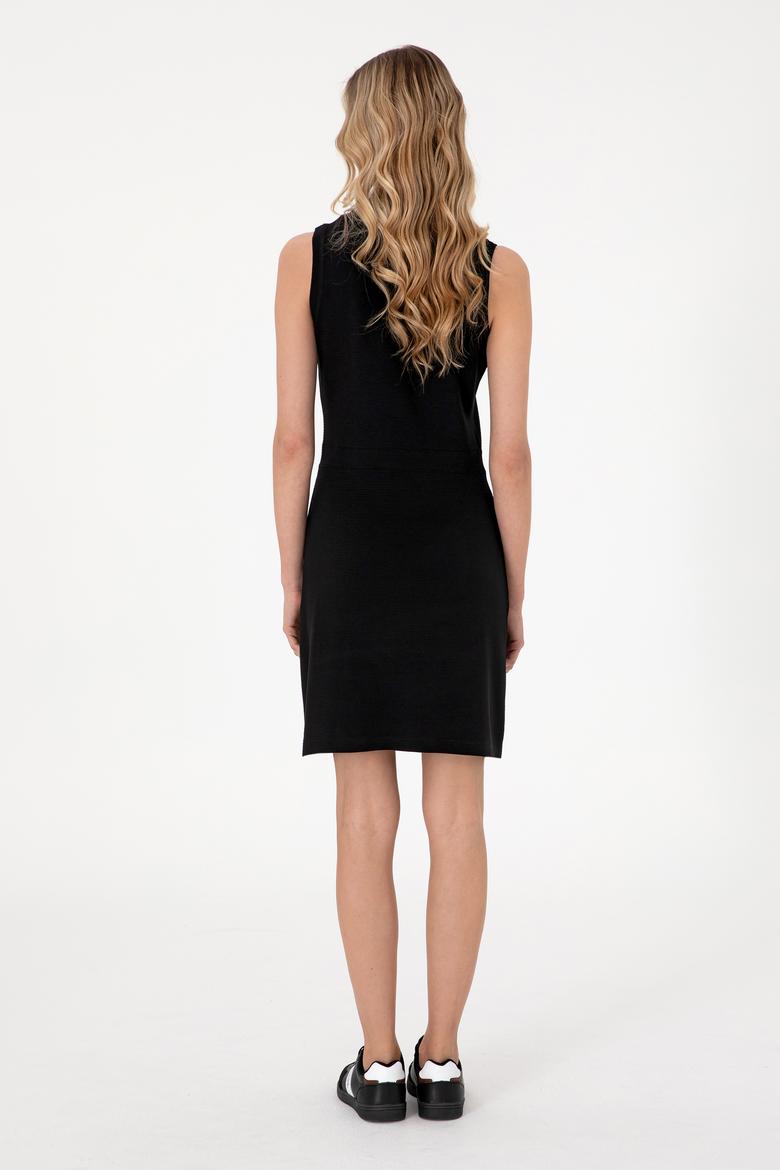Kadın Siyah Kolsuz Bisiklet Yaka Mini Boy Örme Elbise - 50306743012