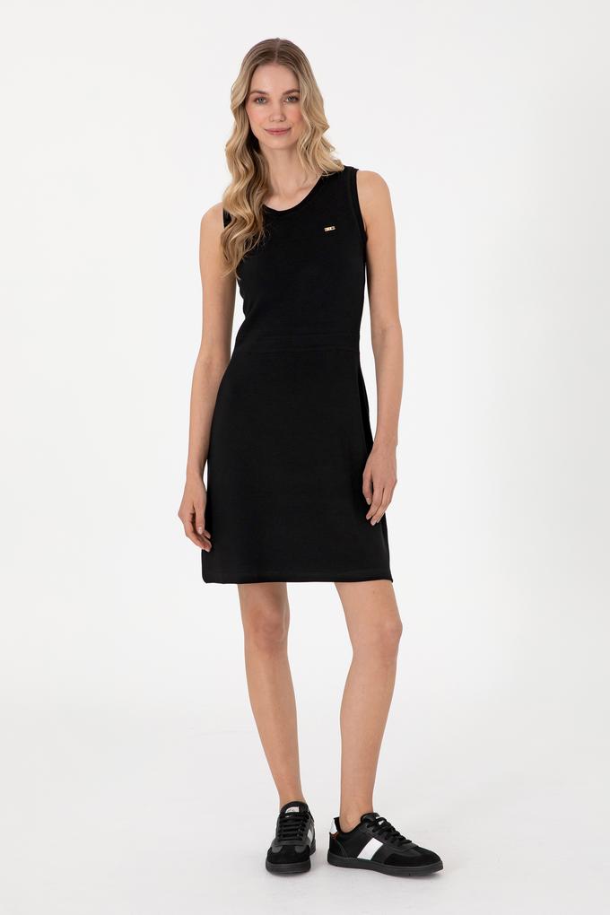 Kadın Siyah Kolsuz Bisiklet Yaka Mini Boy Örme Elbise