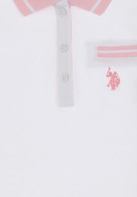 Kız Çocuk Beyaz Polo Yaka İşlevsiz Cepli Basic Tişört - 50310223003