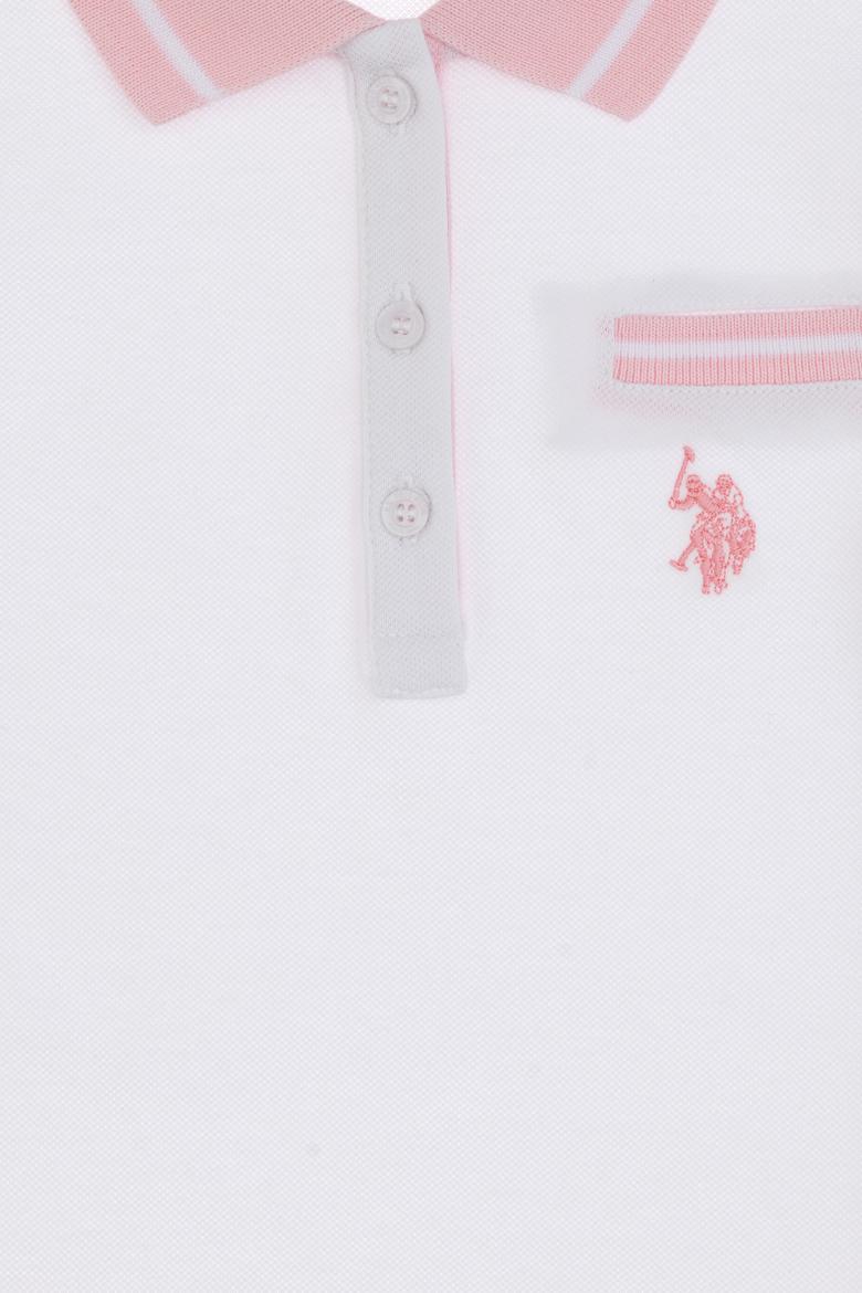 Kız Çocuk Beyaz Polo Yaka İşlevsiz Cepli Basic Tişört - 50310223003