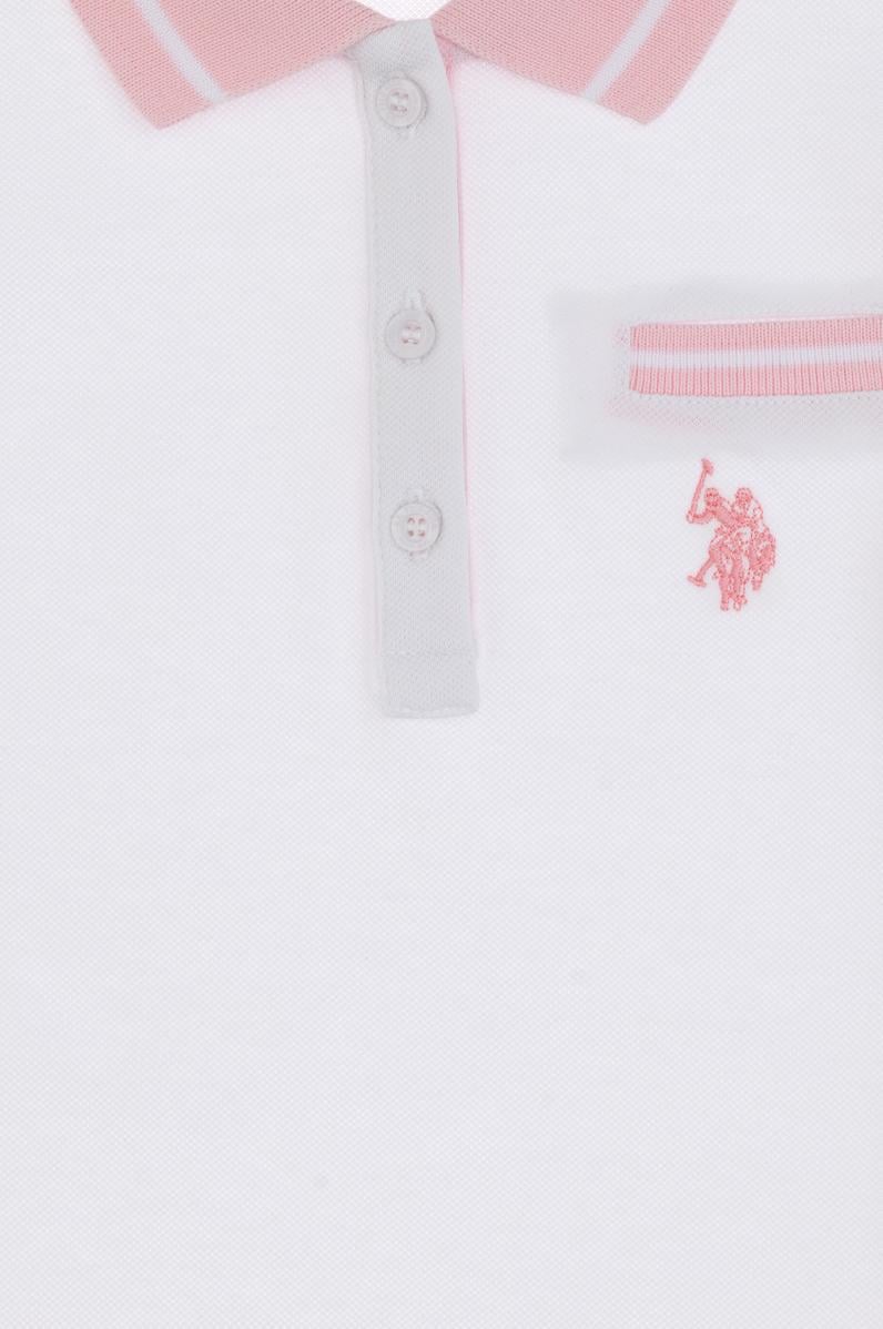 Kız Çocuk Beyaz Polo Yaka İşlevsiz Cepli Basic Tişört