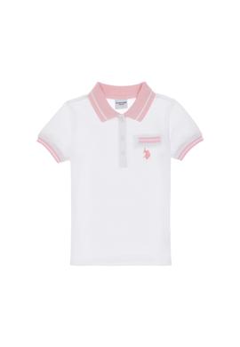 Kız Çocuk Beyaz Polo Yaka İşlevsiz Cepli Basic Tişört - 50310223003