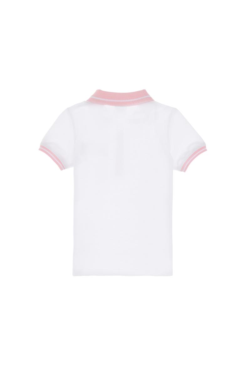 Kız Çocuk Beyaz Polo Yaka İşlevsiz Cepli Basic Tişört - 50310223003