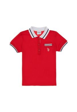 Kız Çocuk Kırmızı Polo Yaka İşlevsiz Cepli Basic Tişört - 50310223032
