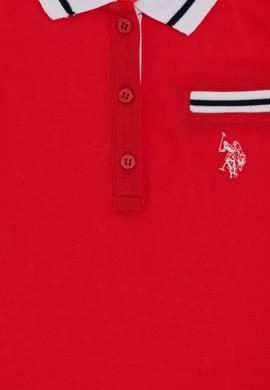 Kız Çocuk Kırmızı Polo Yaka İşlevsiz Cepli Basic Tişört - 50310223032