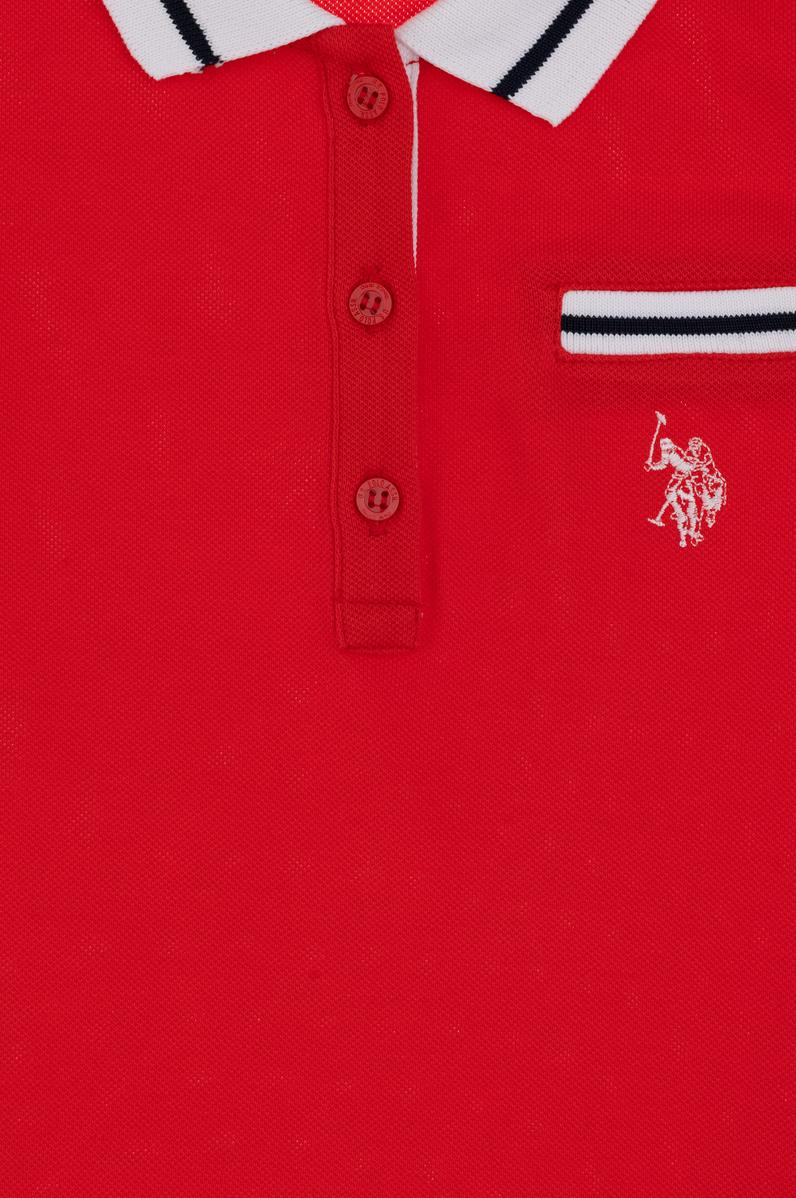 Kız Çocuk Kırmızı Polo Yaka İşlevsiz Cepli Basic Tişört
