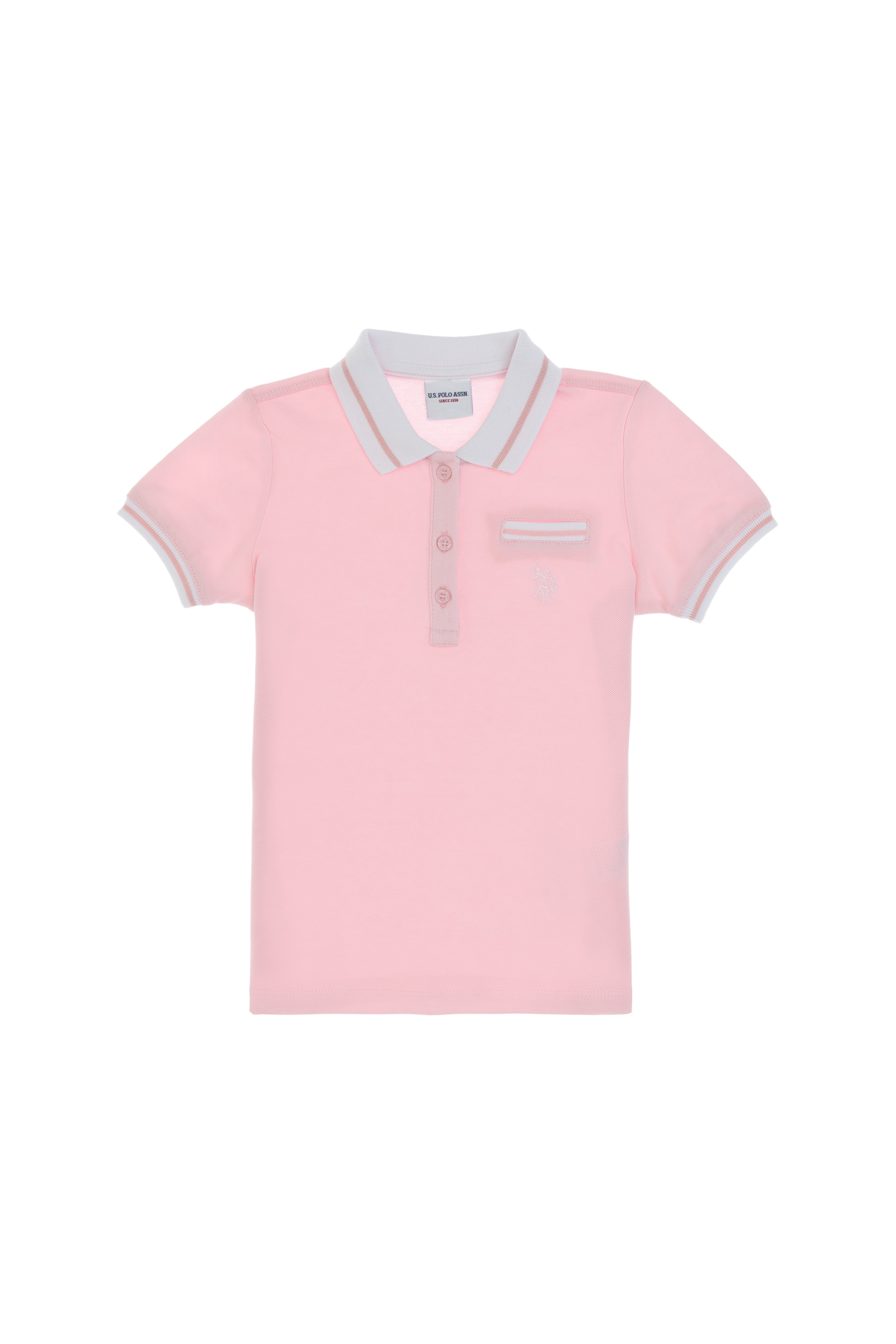 Kız Çocuk Açık Pembe Polo Yaka İşlevsiz Cepli Basic Tişört - Image 3