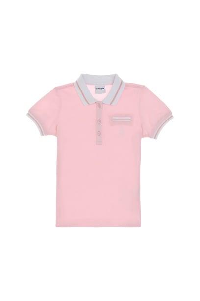 Kız Çocuk Açık Pembe Polo Yaka İşlevsiz Cepli Basic Tişört
