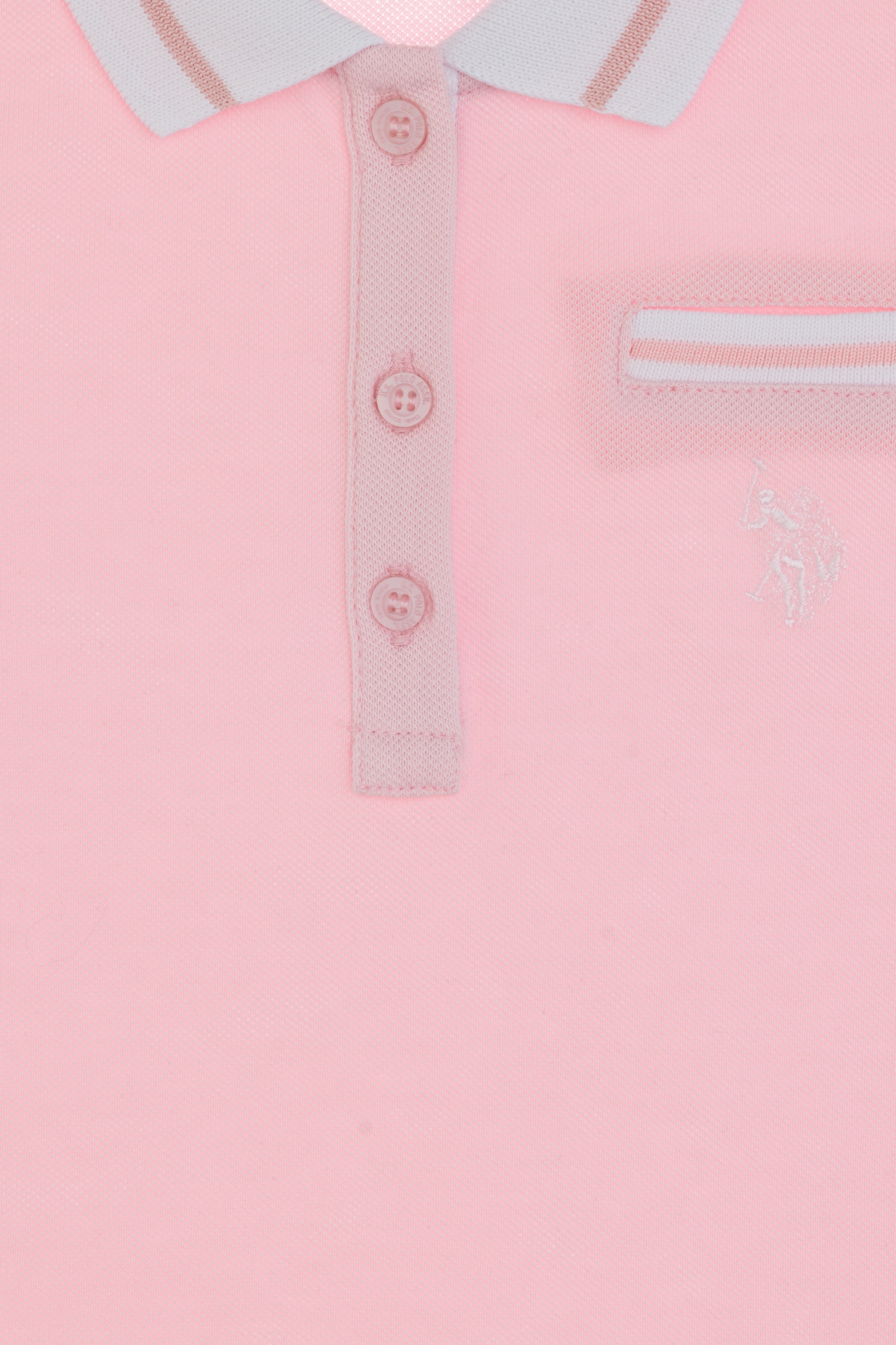 Kız Çocuk Açık Pembe Polo Yaka İşlevsiz Cepli Basic Tişört