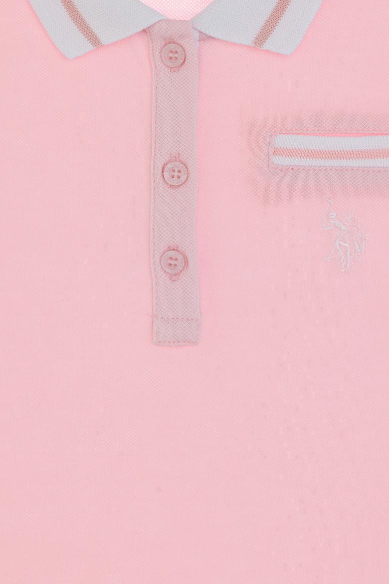 Kız Çocuk Açık Pembe Polo Yaka İşlevsiz Cepli Basic Tişört - 50310223014