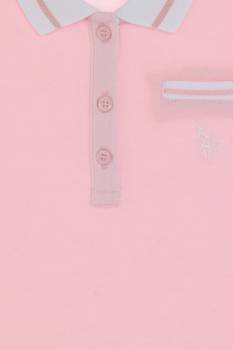 Kız Çocuk Açık Pembe Polo Yaka İşlevsiz Cepli Basic Tişört