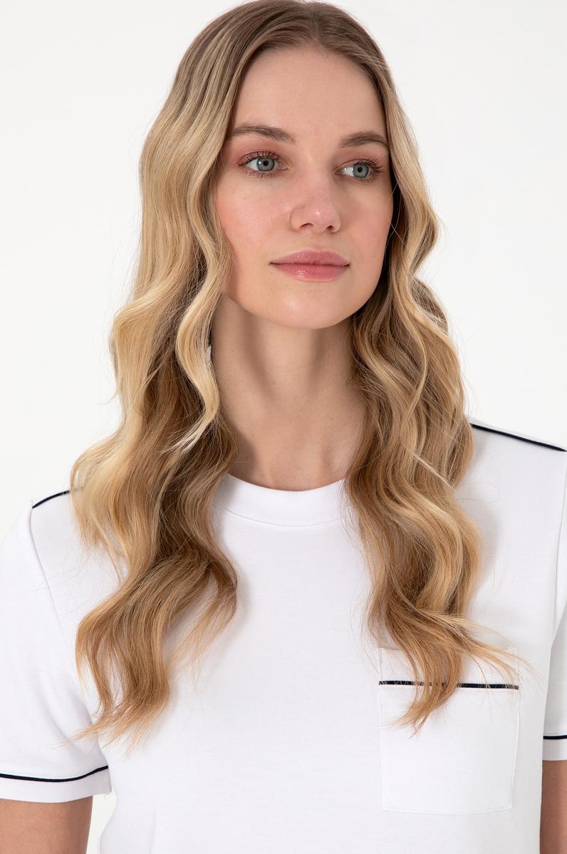 Kadın Beyaz Modal Karışımlı Bisiklet Yaka Tişört