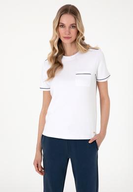Kadın Beyaz Modal Karışımlı Bisiklet Yaka Tişört - 50312942014