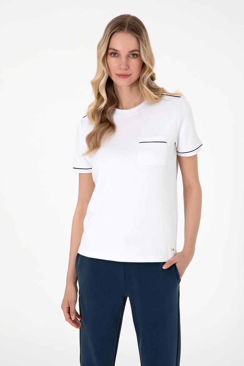 Kadın Beyaz Modal Karışımlı Bisiklet Yaka Tişört - 50312942014