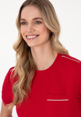 Kadın Kırmızı Modal Karışımlı Bisiklet Yaka Tişört - 50312942022