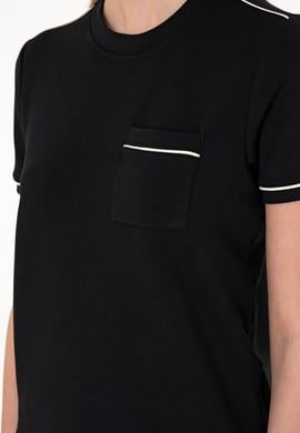 Kadın Siyah Modal Karışımlı Bisiklet Yaka Tişört - 50312942003