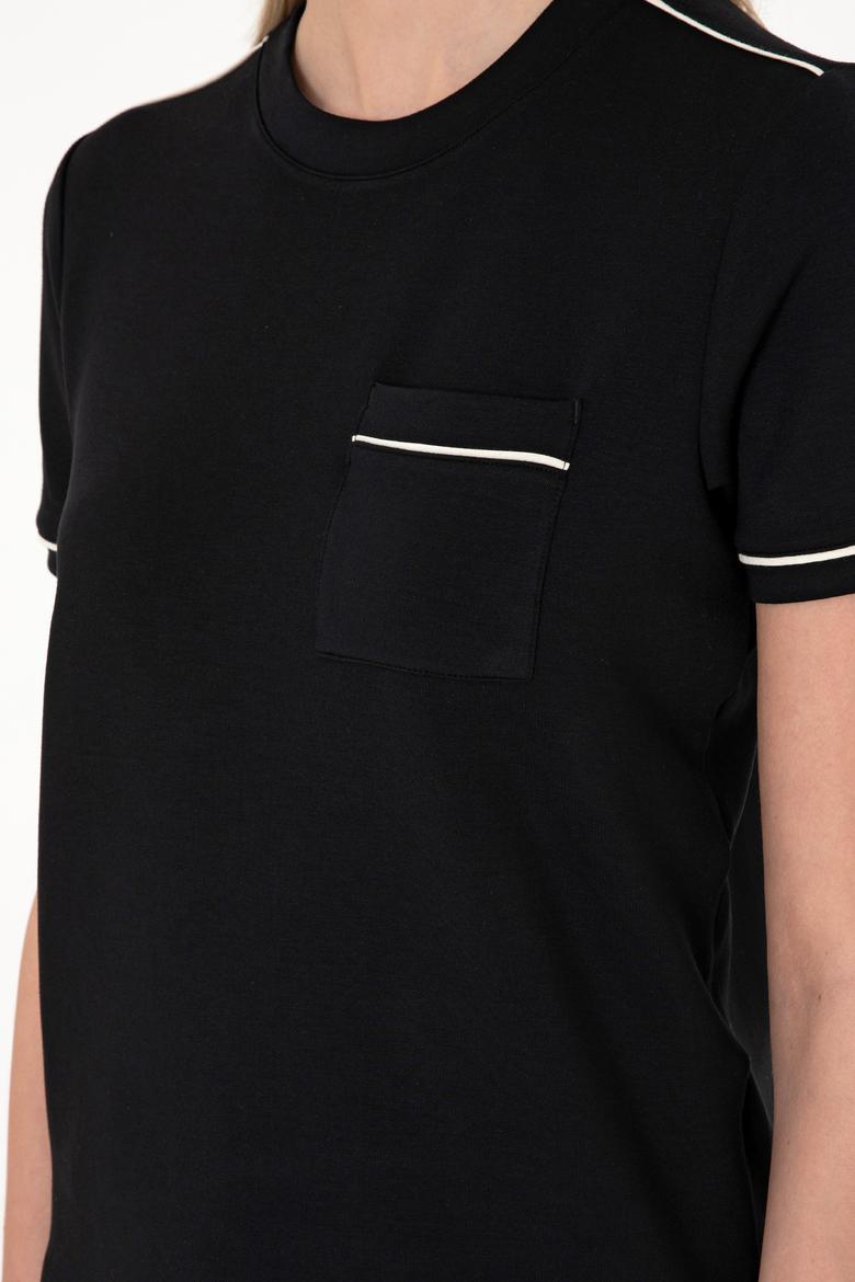 Kadın Siyah Modal Karışımlı Bisiklet Yaka Tişört - 50312942003