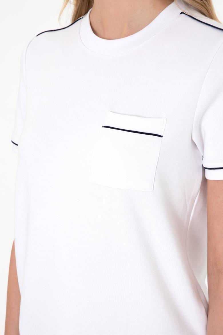 Kadın Beyaz Modal Karışımlı Bisiklet Yaka Tişört - 50312942014