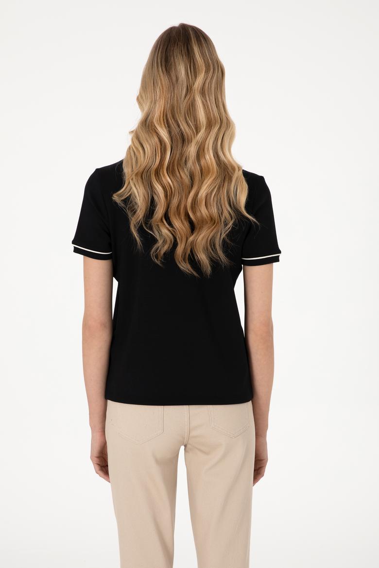 Kadın Siyah Modal Karışımlı Bisiklet Yaka Tişört - 50312942003