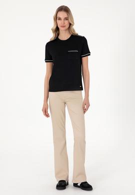 Kadın Siyah Modal Karışımlı Bisiklet Yaka Tişört - 50312942003