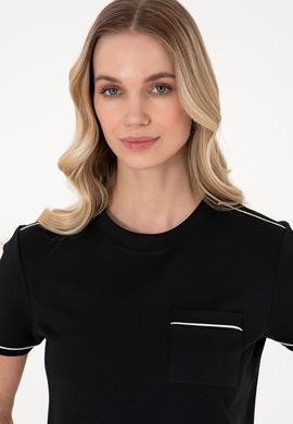 Kadın Siyah Modal Karışımlı Bisiklet Yaka Tişört - 50312942003