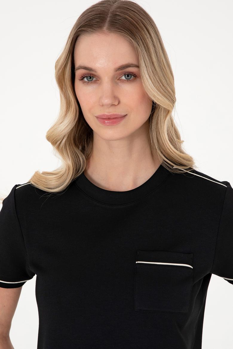 Kadın Siyah Modal Karışımlı Bisiklet Yaka Tişört - 50312942003