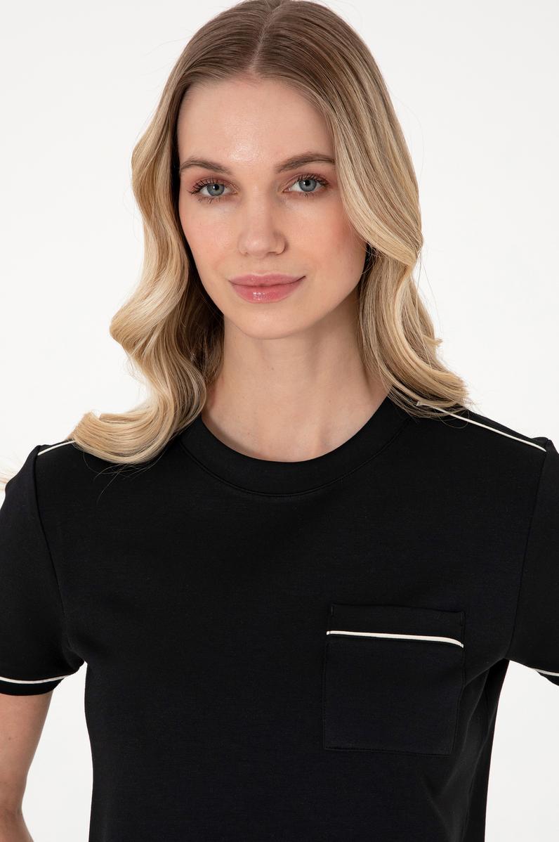 Kadın Siyah Modal Karışımlı Bisiklet Yaka Tişört