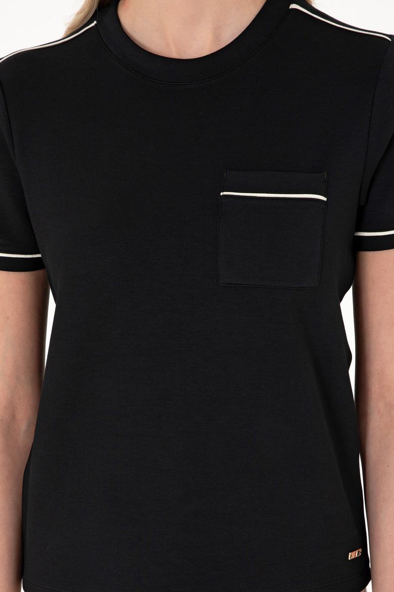 Kadın Siyah Modal Karışımlı Bisiklet Yaka Tişört - 50312942003