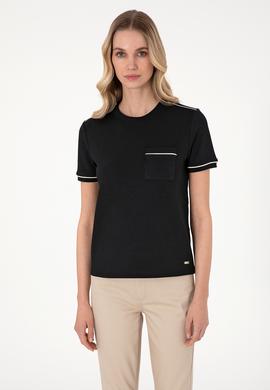 Kadın Siyah Modal Karışımlı Bisiklet Yaka Tişört - 50312942003