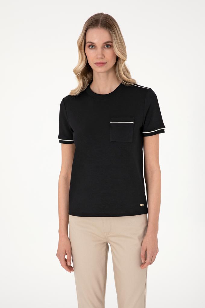 Kadın Siyah Modal Karışımlı Bisiklet Yaka Tişört