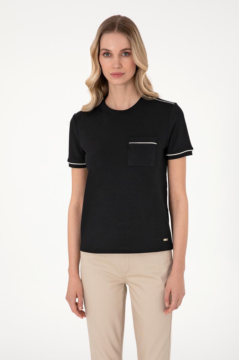 Kadın Siyah Modal Karışımlı Bisiklet Yaka Tişört