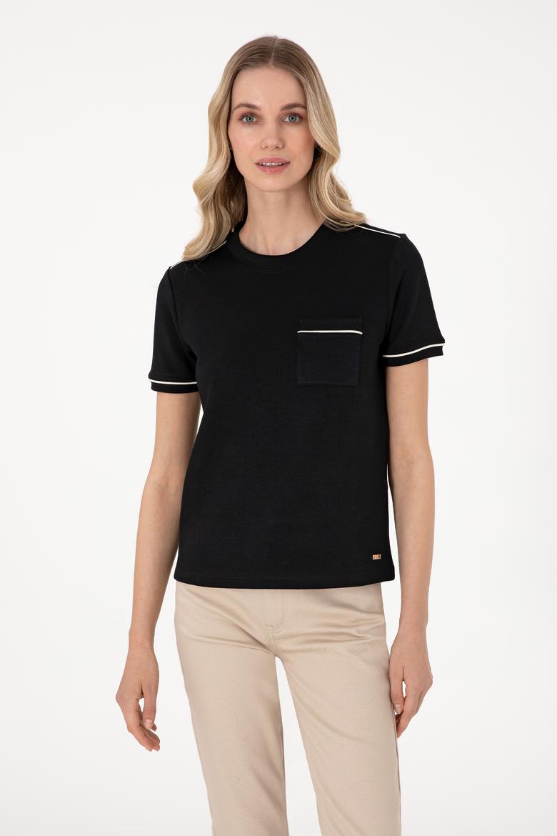 Kadın Siyah Modal Karışımlı Bisiklet Yaka Tişört - 50312942003