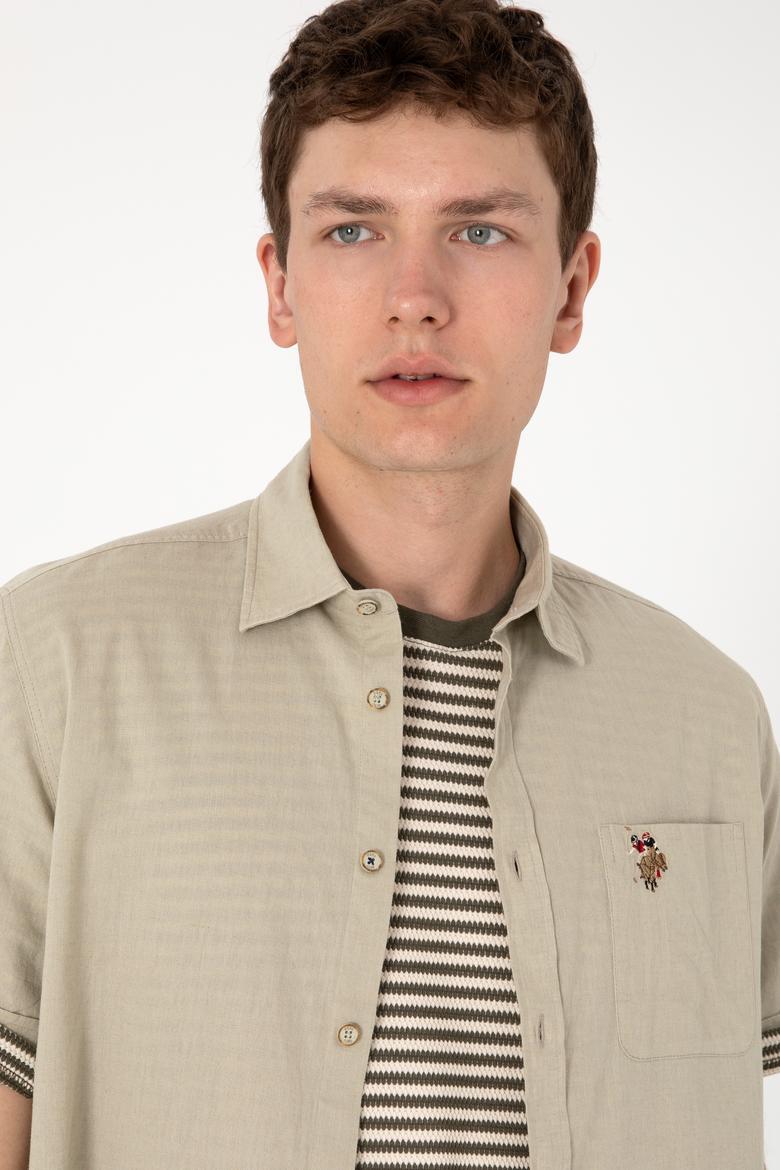 Erkek Haki Kısa Kollu Gömlek - 50297896125
