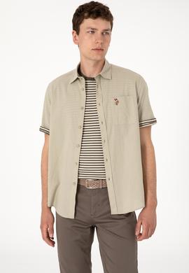 Erkek Haki Kısa Kollu Gömlek - 50297896125