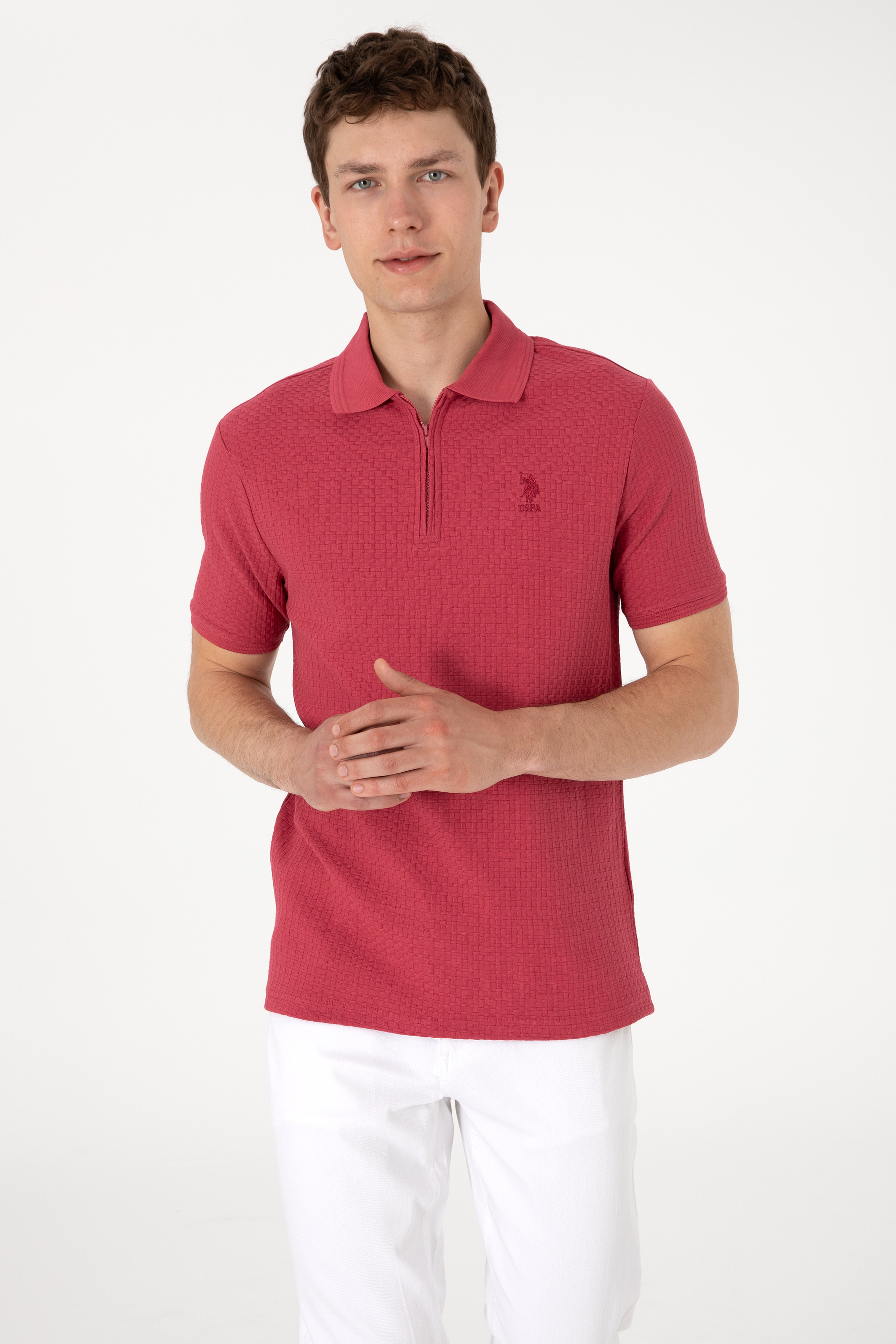 Erkek Regular Fit Polo Yaka Vişne Tişört