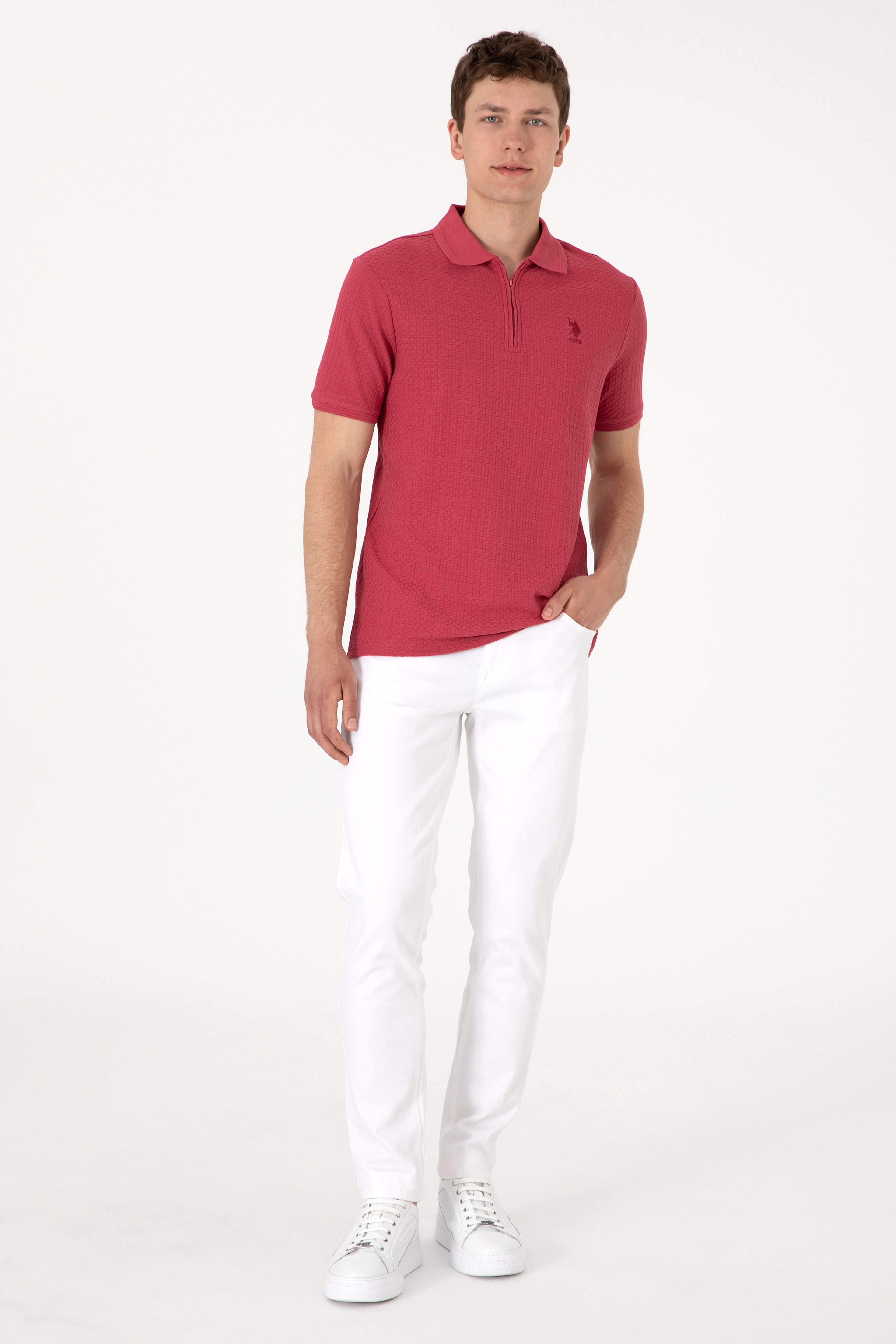 Erkek Regular Fit Polo Yaka Vişne Tişört - Image 4