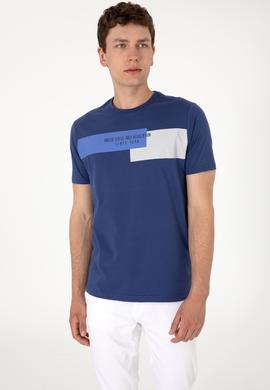 Erkek Regular Fit Bisiklet Yaka Açık Lacivert Tişört - 50299857037