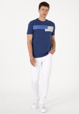 Erkek Regular Fit Bisiklet Yaka Açık Lacivert Tişört - 50299857037