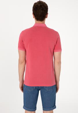 Erkek Slim Fit Polo Yaka Pembe Yıkamalı Basic Tişört - 50298053167