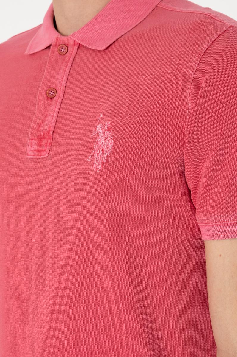 Erkek Slim Fit Polo Yaka Pembe Yıkamalı Basic Tişört