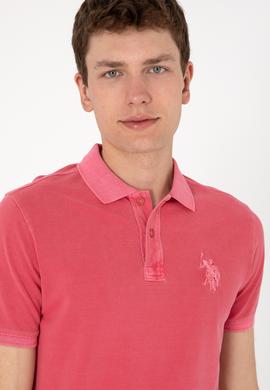 Erkek Slim Fit Polo Yaka Pembe Yıkamalı Basic Tişört - 50298053167