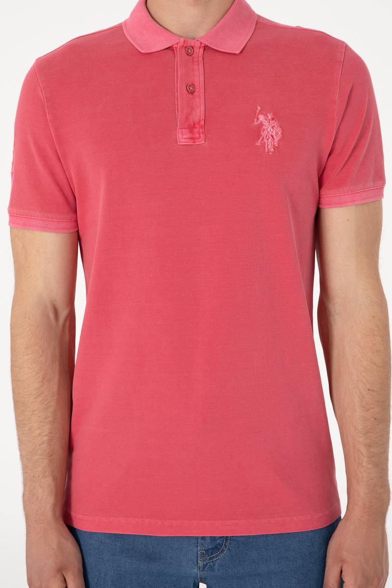Erkek Slim Fit Polo Yaka Pembe Yıkamalı Basic Tişört - 50298053167