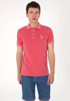 Erkek Slim Fit Polo Yaka Pembe Yıkamalı Basic Tişört - 50298053167