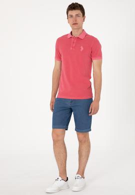 Erkek Slim Fit Polo Yaka Pembe Yıkamalı Basic Tişört - 50298053167