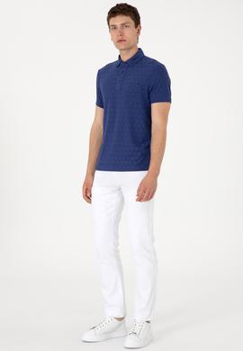 Erkek Slim Fit Polo Yaka Cepli Açık Lacivert Dokulu Tişört - 50300036018