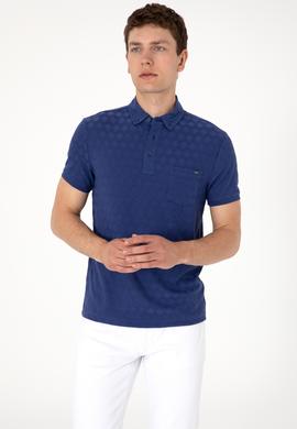 Erkek Slim Fit Polo Yaka Cepli Açık Lacivert Dokulu Tişört - 50300036018