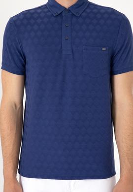 Erkek Slim Fit Polo Yaka Cepli Açık Lacivert Dokulu Tişört - 50300036018