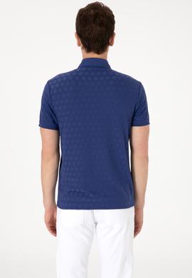 Erkek Slim Fit Polo Yaka Cepli Açık Lacivert Dokulu Tişört - 50300036018