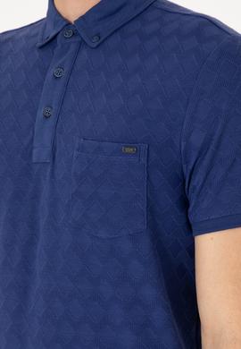 Erkek Slim Fit Polo Yaka Cepli Açık Lacivert Dokulu Tişört - 50300036018