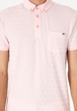 Erkek Slim Fit Polo Yaka Cepli Açık Pembe Dokulu Tişört - 50300036027